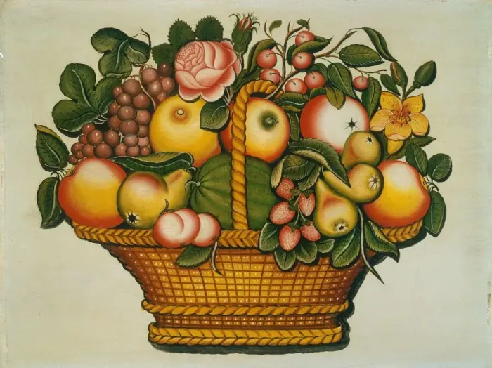 Framed Print : Basket of Fruit with Flowers, c. 1830. Creator: Unknown Framed Print : Basket of Fruit with Flowers, c. 1830. Creator: Unknown