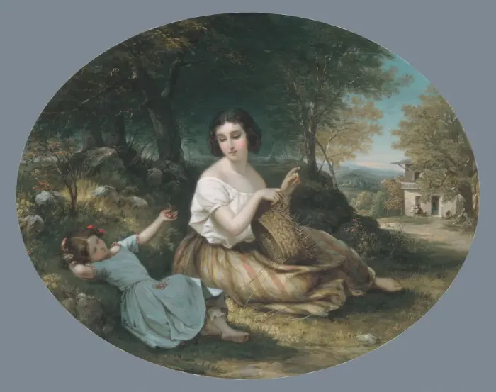 Framed Print : The Basket Maker, 1853. Creator: Louis Lang Framed Print : The Basket Maker, 1853. Creator: Louis Lang