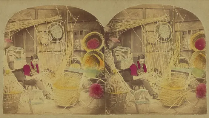 Framed Print : The Basket Maker, about 1860. Creator: London Stereoscopic & Photographic Co Framed Print : The Basket Maker, about 1860. Creator: London Stereoscopic & Photographic Co