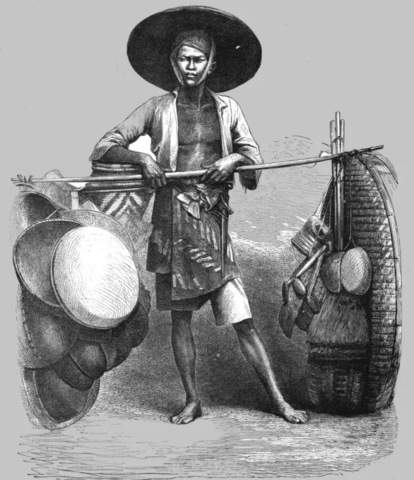 Framed Print : Basket-seller; A Visit to Borneo, 1875. Creator: A. M. Cameron Framed Print : Basket-seller; A Visit to Borneo, 1875. Creator: A. M. Cameron