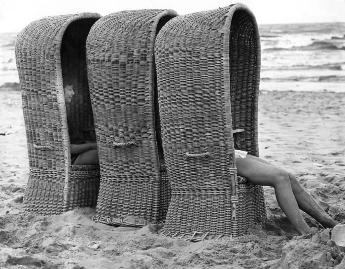Framed Print : Basket shelters on a beach in Belgium, 1966 Framed Print : Basket shelters on a beach in Belgium, 1966
