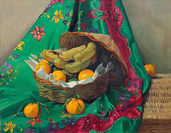 Basket of tangerines and bananas, 1923. Creator: Vallotton, Felix Edouard (1865-1925)