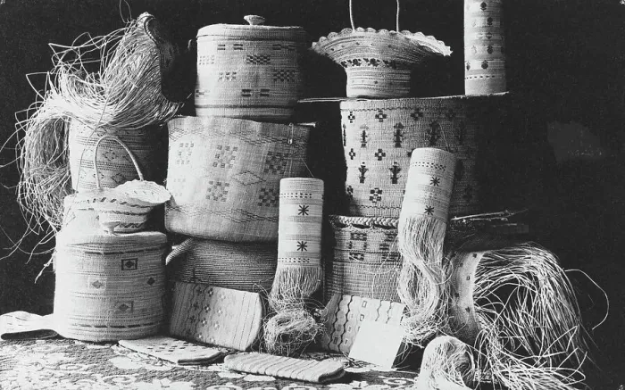 Framed Print : Basket weaving, between c1900 and c1930. Creator: Unknown Framed Print : Basket weaving, between c1900 and c1930. Creator: Unknown