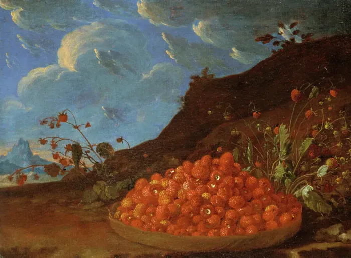 Framed Print : Basket of Wild Strawberries in a Landscape, mid-late 18th century. Creator: Luis Meléndez Framed Print : Basket of Wild Strawberries in a Landscape, mid-late 18th century. Creator: Luis Meléndez