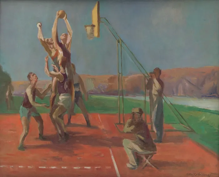 Framed Print : Basketball Players, 1945. Creator: Bedrich Hoffstadter Framed Print : Basketball Players, 1945. Creator: Bedrich Hoffstadter