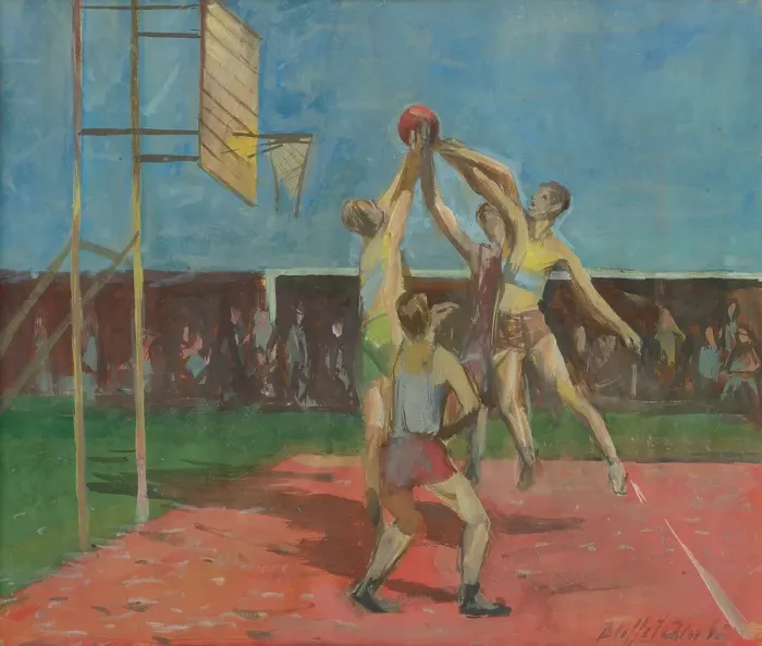 Framed Print : Basketball players, 1945. Creator: Bedrich Hoffstadter Framed Print : Basketball players, 1945. Creator: Bedrich Hoffstadter