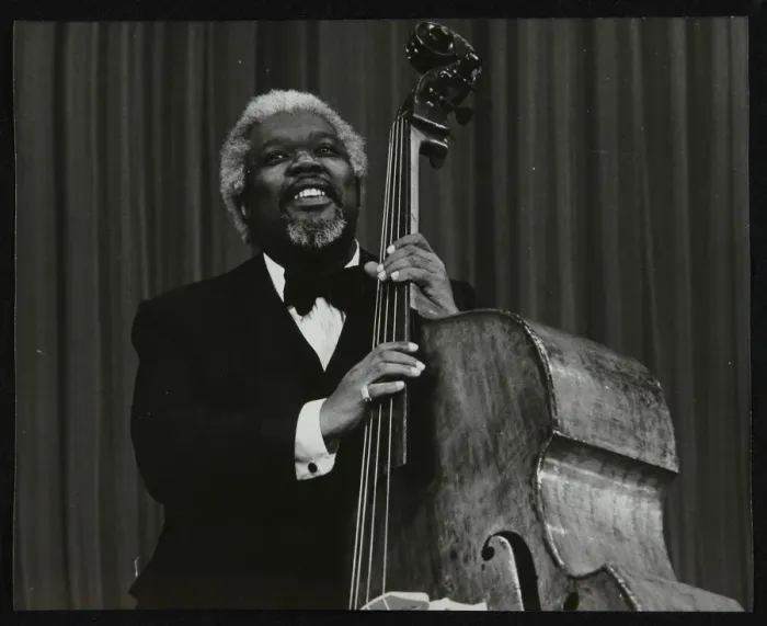 Framed Print : Bassist Arvell Shaw, Stevenage, Hertfordshire, 1984. Artist: Denis Williams Framed Print : Bassist Arvell Shaw, Stevenage, Hertfordshire, 1984. Artist: Denis Williams