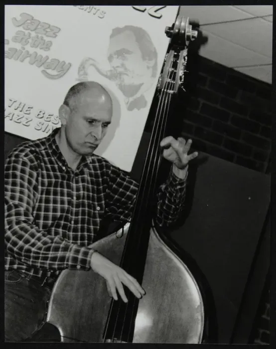 Framed Print : Bassist Simon Woolf playing at The Fairway, Welwyn Garden City, Hertfordshire, 2002