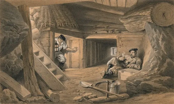 Framed Print : Mine in the Bastion du Mat, 1856. Artist: Thomas Picken Framed Print : Mine in the Bastion du Mat, 1856. Artist: Thomas Picken