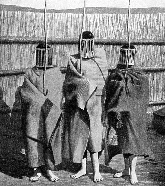 Basuto girl brides during a period of initiation into the adult tribal society, Lesotho, 1922