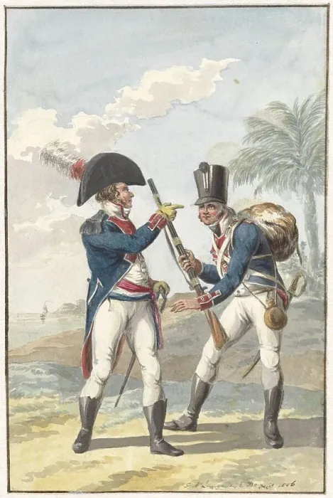 Framed Print : Batavian Colonial Infantry of the Cape of Good Hope, 1806. Creator: Jan Antony Langendijk Framed Print : Batavian Colonial Infantry of the Cape of Good Hope, 1806. Creator: Jan Antony Langendijk