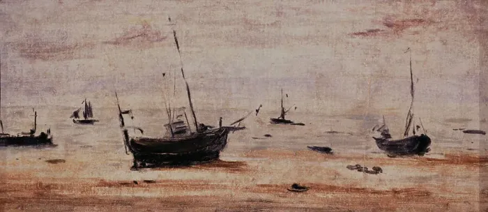 Framed Print : Bateaux échoués à marée basse, c.1895. Creator: Eugene Louis Boudin Framed Print : Bateaux échoués à marée basse, c.1895. Creator: Eugene Louis Boudin