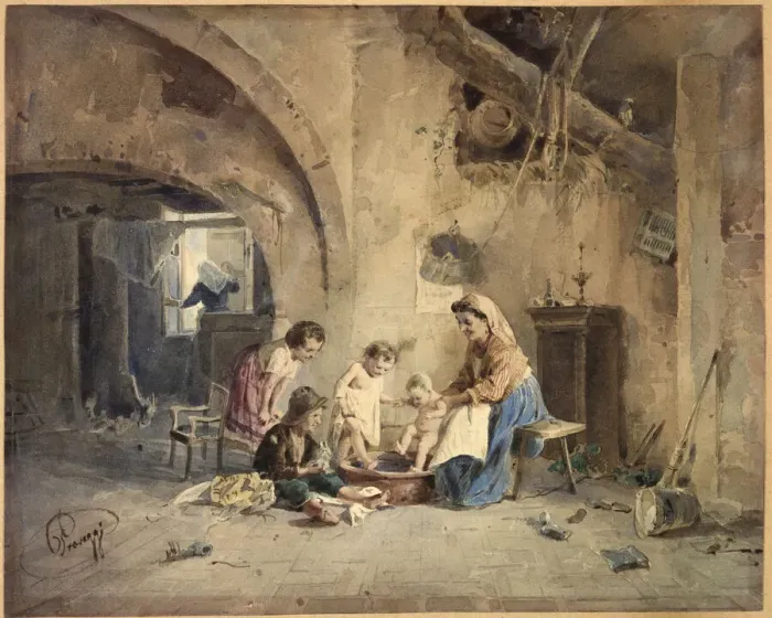 Framed Print : The Bath, 19th century. Creator: Cesare Provaggi Framed Print : The Bath, 19th century. Creator: Cesare Provaggi