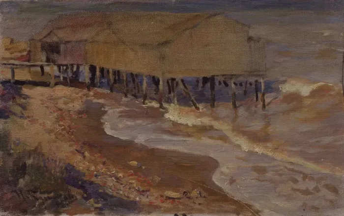 Framed Print : A bath house at the beach. Artist: Kuznetsov, Nikolai Dmitrievich (1850-1929)