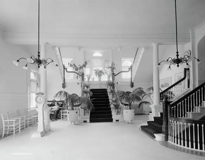 Framed Print : The Bath house foyer, Virginia Hot Springs, c.between 1910 and 1920. Creator: Unknown Framed Print : The Bath house foyer, Virginia Hot Springs, c.between 1910 and 1920. Creator: Unknown