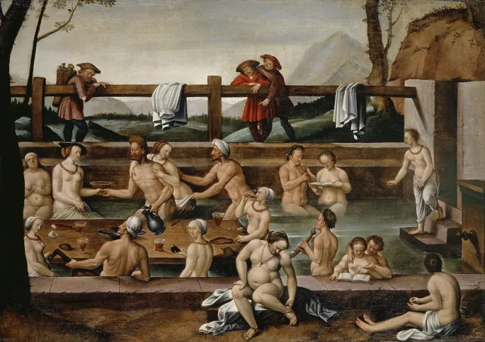 Framed Print : The Bath at Leuk (?), 1597. Creator: Bock, Hans, the Elder (ca. 1550-1623) Framed Print : The Bath at Leuk (?), 1597. Creator: Bock, Hans, the Elder (ca. 1550-1623)