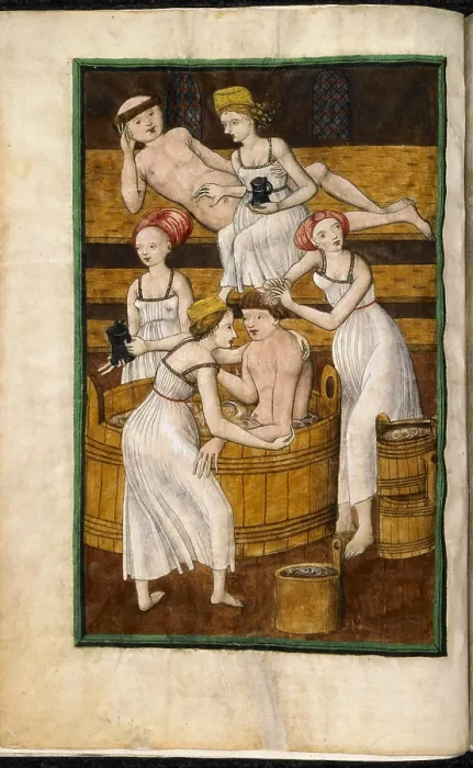Framed Print : Bath. Miniature from The Jensky Codex, c1500. Creator: Zmilely, Janicek (active Early 16th cen.) Framed Print : Bath. Miniature from The Jensky Codex, c1500. Creator: Zmilely, Janicek (active Early 16th cen.)