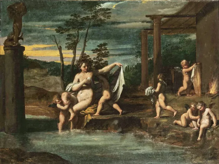 Framed Print : The Bath of Venus, c1610-1615. Creator: Scarsellino (Scarsella); Ippolito (1551-1620) Framed Print : The Bath of Venus, c1610-1615. Creator: Scarsellino (Scarsella); Ippolito (1551-1620)