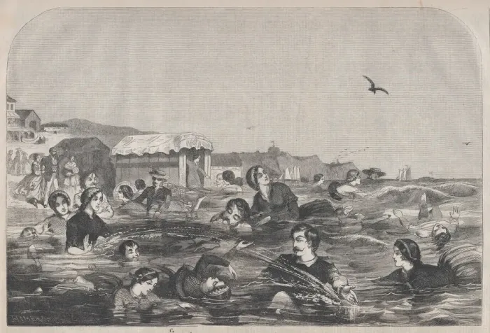 Framed Print : The Bathe at Newport (Harpers Weekly, Vol. II), September 4, 1858. Creator: Unknown Framed Print : The Bathe at Newport (Harpers Weekly, Vol. II), September 4, 1858. Creator: Unknown
