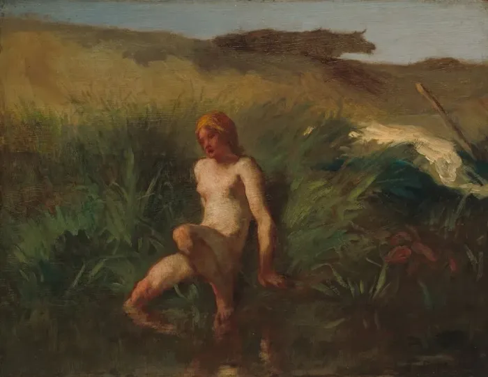 Framed Print : The Bather, 1846 / 1848. Creator: Jean Francois Millet Framed Print : The Bather, 1846 / 1848. Creator: Jean Francois Millet