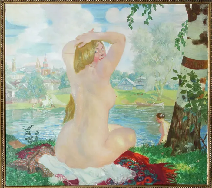 Framed Print : A Bather, 1921. Artist: Kustodiev, Boris Michaylovich (1878-1927)