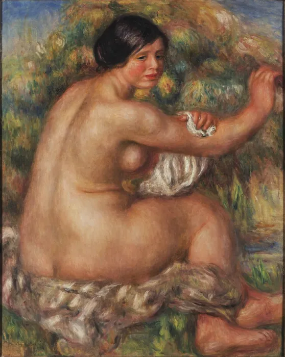 Framed Print : Bather Drying her Right Arm (Large Sitting Nude), 1912. Creator: Renoir, Pierre Auguste (1841-1919) Framed Print : Bather Drying her Right Arm (Large Sitting Nude), 1912. Creator: Renoir, Pierre Auguste (1841-1919)