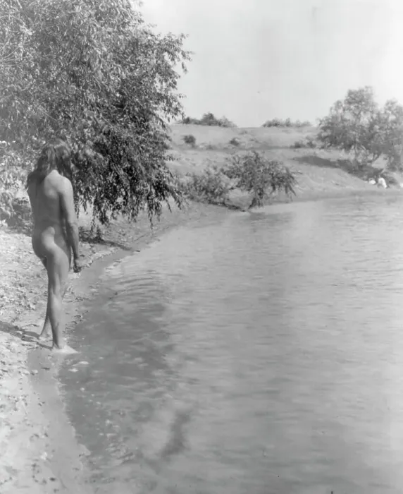 Framed Print : The bather-Mandan, c1908. Creator: Edward Sheriff Curtis Framed Print : The bather-Mandan, c1908. Creator: Edward Sheriff Curtis