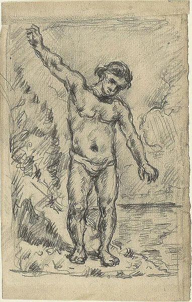 Bather With Outstretched Arms (recto); Study of a Tree (verso), 1874 / 77. Creator: Paul Cezanne