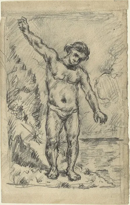 Framed Print : Bather With Outstretched Arms (recto); Study of a Tree (verso), 1874 / 77. Creator: Paul Cezanne Framed Print : Bather With Outstretched Arms (recto); Study of a Tree (verso), 1874 / 77. Creator: Paul Cezanne