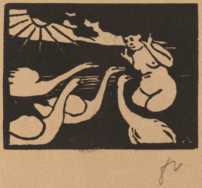 Framed Print : Bather with Swans (La baigneuse aux cygnes), 1893. Creator: Felix Vallotton Framed Print : Bather with Swans (La baigneuse aux cygnes), 1893. Creator: Felix Vallotton