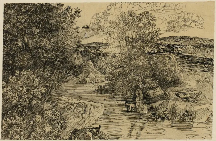 Framed Print : Bathers in a Brook, n. d. Creator: Rodolphe Bresdin Framed Print : Bathers in a Brook, n. d. Creator: Rodolphe Bresdin