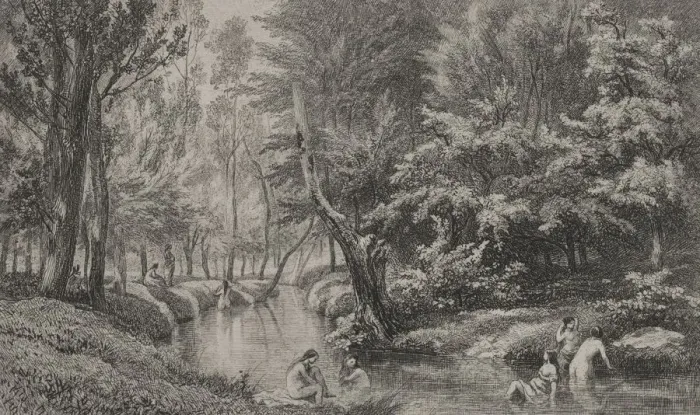 Framed Print : The Bathers, c. 1847. Creator: Charles Francois Daubigny (French, 1817-1878) Framed Print : The Bathers, c. 1847. Creator: Charles Francois Daubigny (French, 1817-1878)