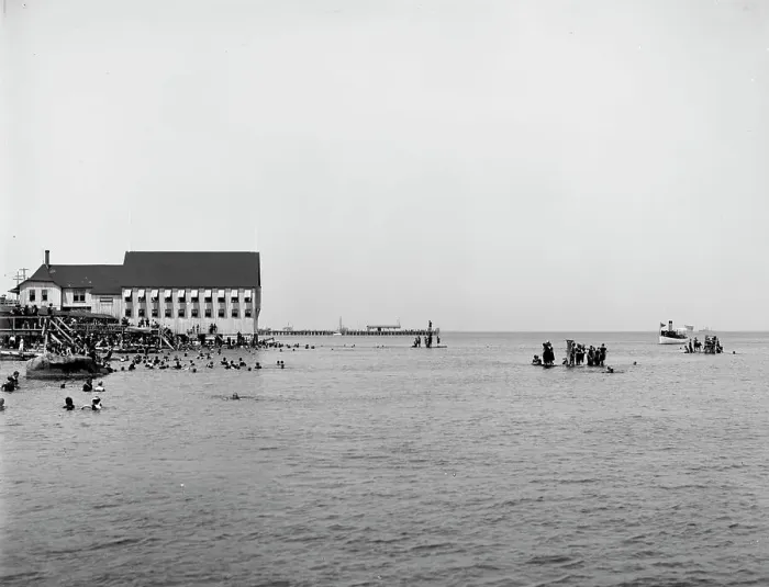 Framed Print : Bathers at Cottage City, Martha's Vineyard, between 1900 and 1906. Creator: Unknown Framed Print : Bathers at Cottage City, Martha's Vineyard, between 1900 and 1906. Creator: Unknown