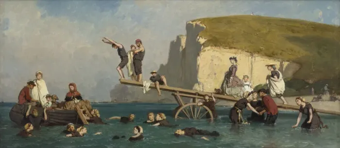 Framed Print : Bathers at Etretat, c. 1858. Creator: Lepoittevin (Le Poittevin) Framed Print : Bathers at Etretat, c. 1858. Creator: Lepoittevin (Le Poittevin)