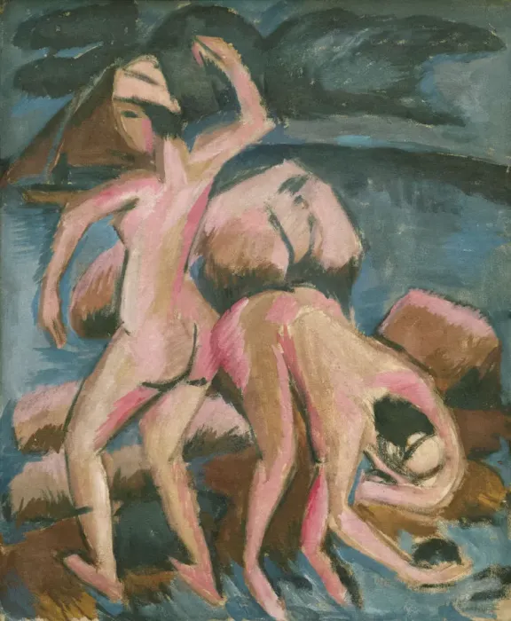 Framed Print : Two bathers (Fehmarn), 1912. Creator: Kirchner, Ernst Ludwig (1880-1938) Framed Print : Two bathers (Fehmarn), 1912. Creator: Kirchner, Ernst Ludwig (1880-1938)