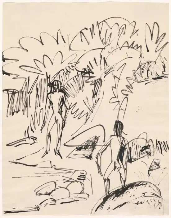 Framed Print : Two Bathers at Fehmarnküste, 1912. Creator: Ernst Kirchner Framed Print : Two Bathers at Fehmarnküste, 1912. Creator: Ernst Kirchner