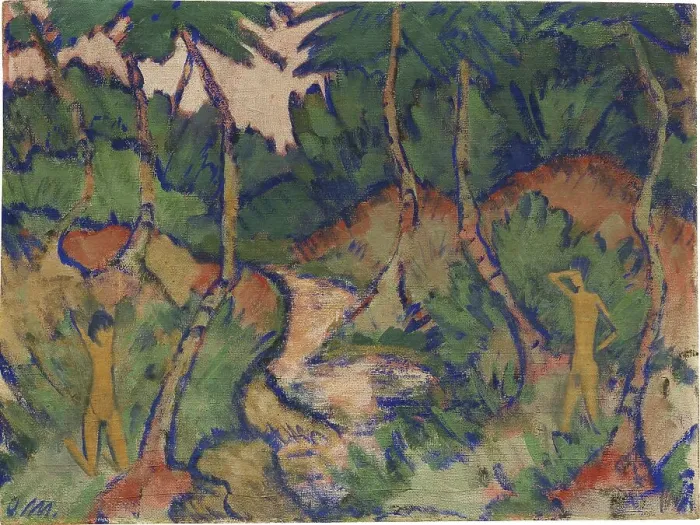 Framed Print : Bathers in landscape, 1920. Creator: Mueller, Otto (1874-1930) Framed Print : Bathers in landscape, 1920. Creator: Mueller, Otto (1874-1930)