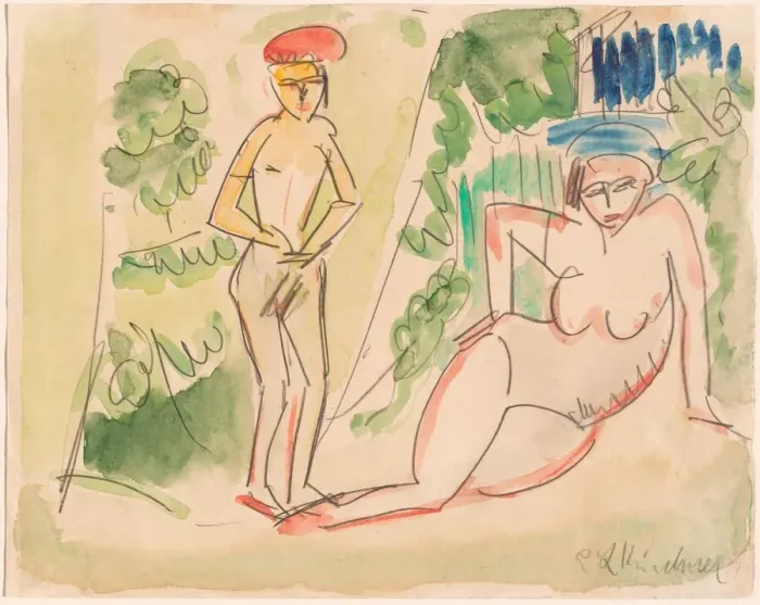 Framed Print : Two Bathers near the Woods, 1910 / 1911. Creator: Ernst Kirchner Framed Print : Two Bathers near the Woods, 1910 / 1911. Creator: Ernst Kirchner