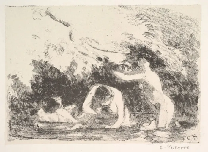 Framed Print : Bathers in the Shade of Wooded Banks, 1894. Creator: Camille Pissarro Framed Print : Bathers in the Shade of Wooded Banks, 1894. Creator: Camille Pissarro