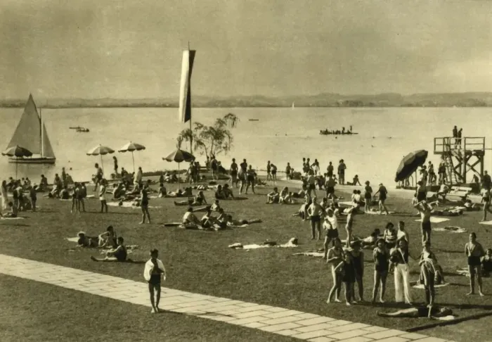 Framed Print : Bathers on the shores of Lake Constance, Bregenz, Austria, c1935. Creator: Unknown Framed Print : Bathers on the shores of Lake Constance, Bregenz, Austria, c1935. Creator: Unknown