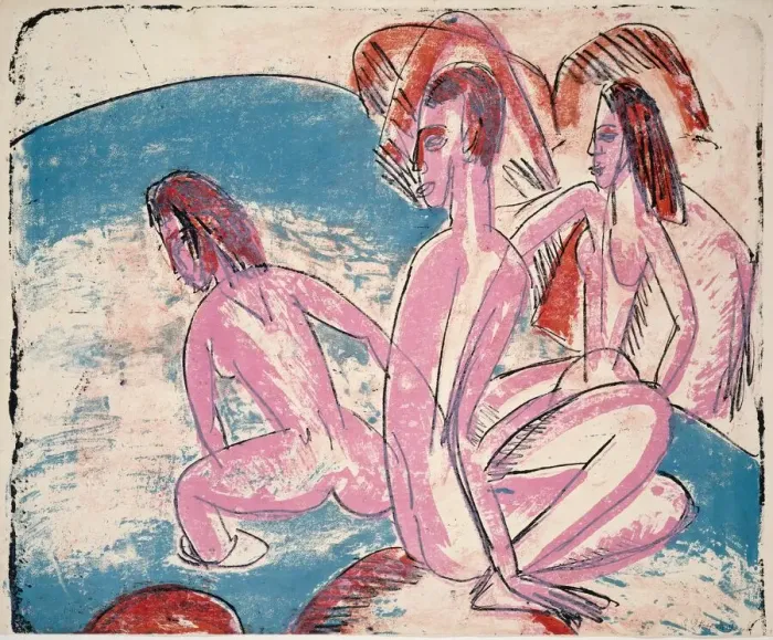 Framed Print : Three Bathers by Stones, 1913. Creator: Ernst Kirchner Framed Print : Three Bathers by Stones, 1913. Creator: Ernst Kirchner