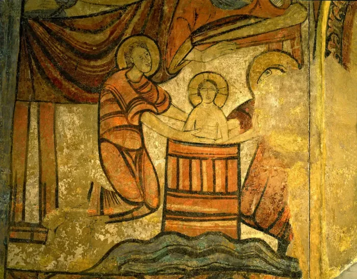 Framed Print : Bathing the Baby Jesus in a wooden bowl, scene inspired by the apocryphal gospels Framed Print : Bathing the Baby Jesus in a wooden bowl, scene inspired by the apocryphal gospels