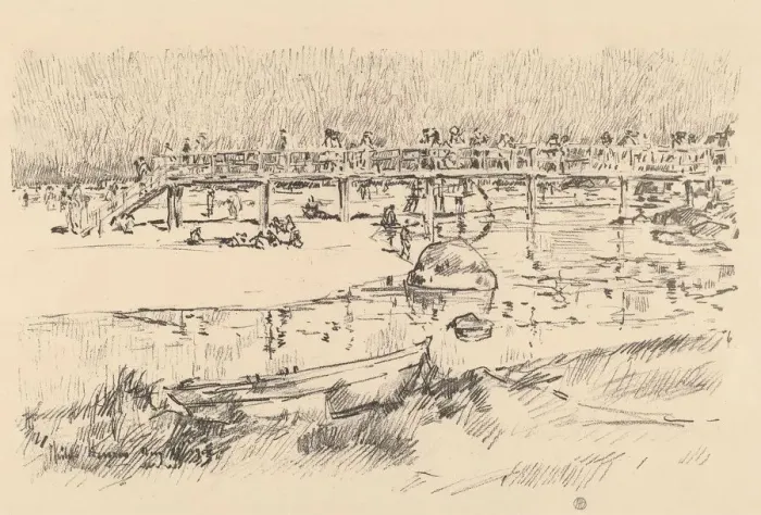 Framed Print : Bathing Beach, Bass Rocks, c. 1918. Creator: Frederick Childe Hassam Framed Print : Bathing Beach, Bass Rocks, c. 1918. Creator: Frederick Childe Hassam