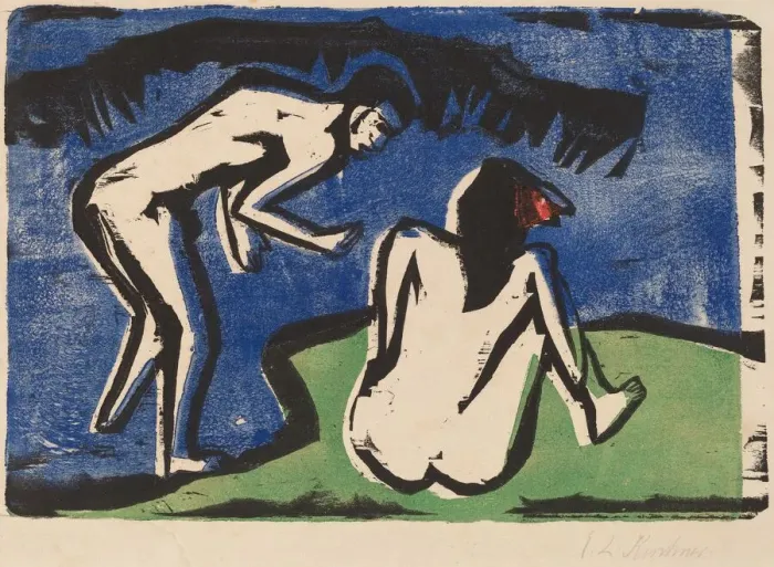 Framed Print : Bathing Couple, 1910. Creator: Ernst Kirchner Framed Print : Bathing Couple, 1910. Creator: Ernst Kirchner