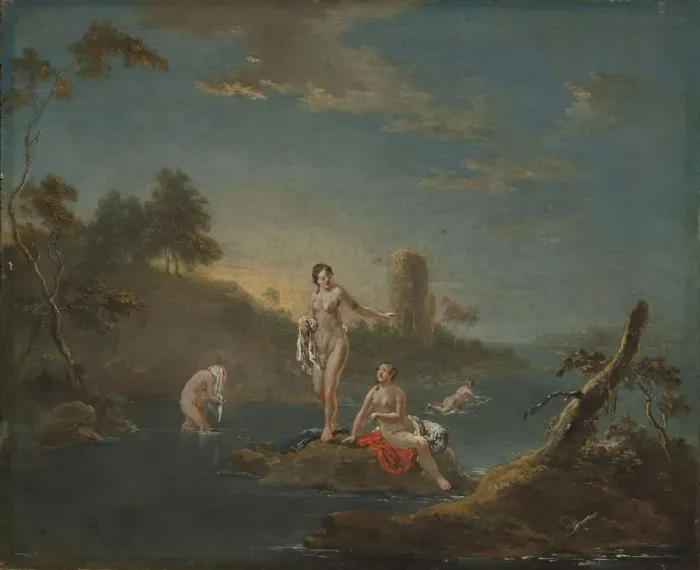 Framed Print : Four bathing girls