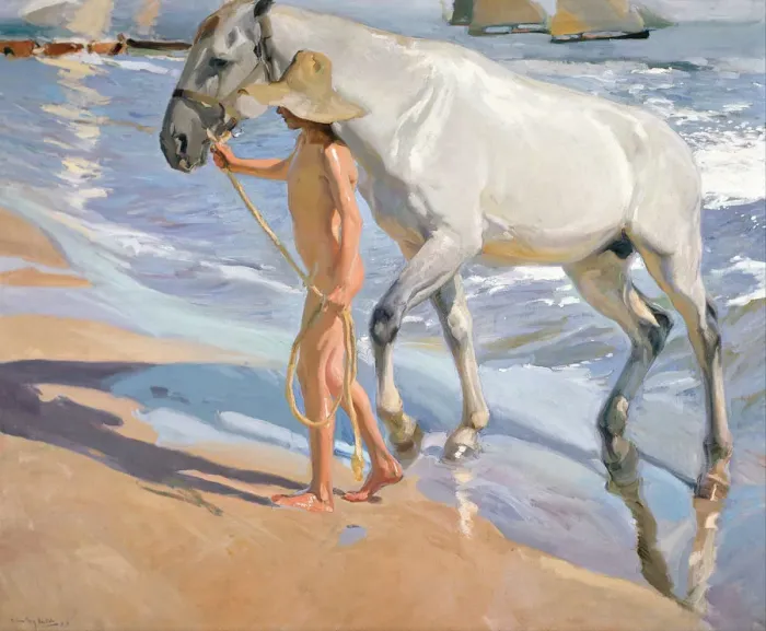 Framed Print : Bathing of a Horse. Artist: Sorolla y Bastida, Joaquin (1863-1923) Framed Print : Bathing of a Horse. Artist: Sorolla y Bastida, Joaquin (1863-1923)