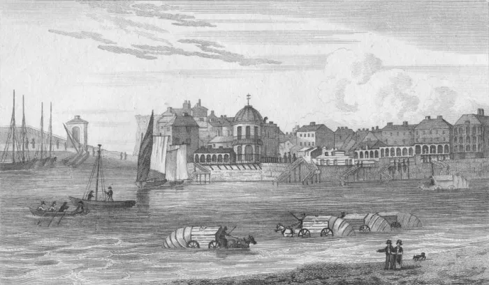 Framed Print : The Back of Bathing Houses, 1820. Artist: John Shury Framed Print : The Back of Bathing Houses, 1820. Artist: John Shury