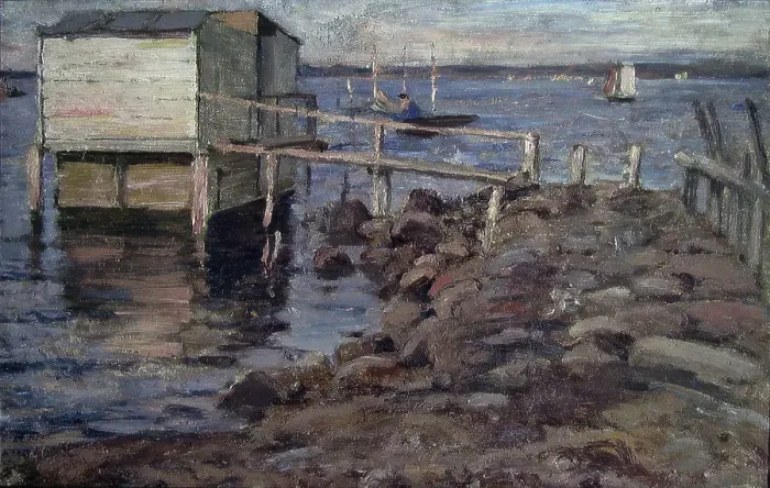 Framed Print : Bathing Hut at the Beach, Undated. Creator: Fredrik Jonas Lucian Botfield Collett Framed Print : Bathing Hut at the Beach, Undated. Creator: Fredrik Jonas Lucian Botfield Collett