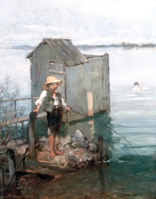 Framed Print : Bathing Hut with Boy, 1868. Artist: Pal Szinyei Merse Framed Print : Bathing Hut with Boy, 1868. Artist: Pal Szinyei Merse