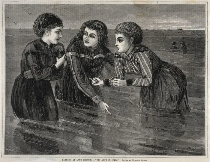 Framed Print : Bathing at Long Branch, - Oh, Aint it Cold!, 1871. Creator: Winslow Homer (American Framed Print : Bathing at Long Branch, - Oh, Aint it Cold!, 1871. Creator: Winslow Homer (American
